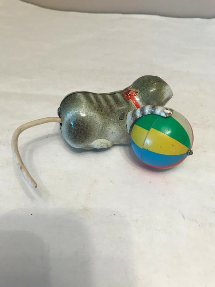 Vintage Wind Up Tin Cat & Ball With KEY~  Made in U.S. Zone Germany