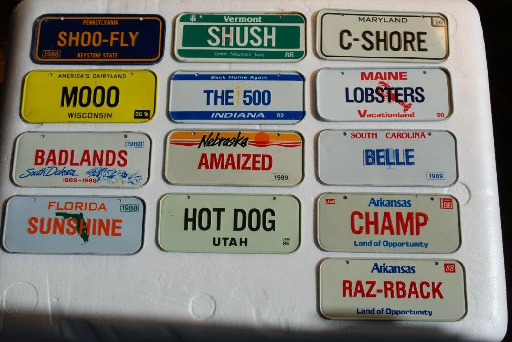 1980s  POST CEREAL MINI MINIATURE BICYCLE LICENSE PLATES LOT x13