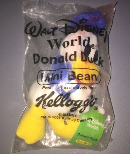 Vintage Walt Disney World Kellogg's 2001 Mini Bean Donald Duck Stuffed Animal