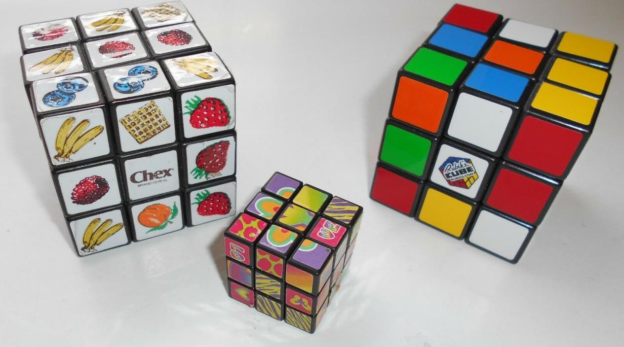 3 Rubiks Cubes 1 Original One  1 Cereal  Premium Fruit Puzzle Chex Mix+ Mini One