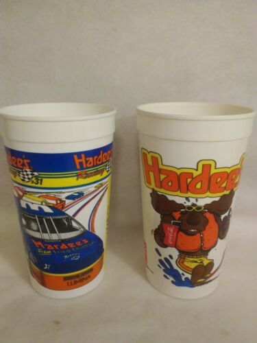 Vintage Lot Of 2 Different 1990’s Hardee's Moose and Racing #31 plastic cups