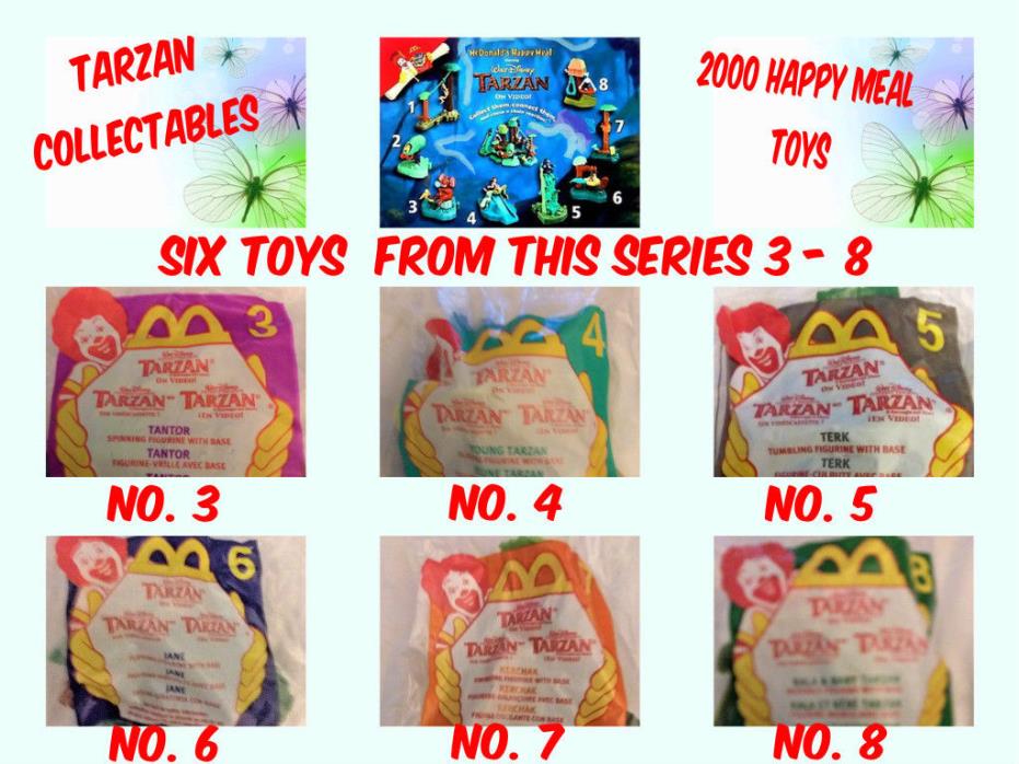 New Fisher Price Tarzan Happy Meal Toys,   2000,   Retro  Collectables No.3-8