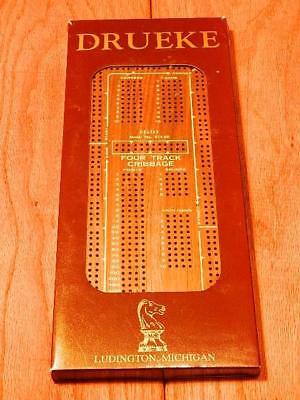 Drueke Solid Walnut Wood  4-Track Cribbage Game Board NEW-N-BOX W/Original Rules