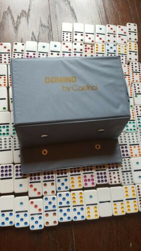 Vintage Domino Set Cardinal 91 Pieces Colored Dominoes  Vinyl Case  Instructions