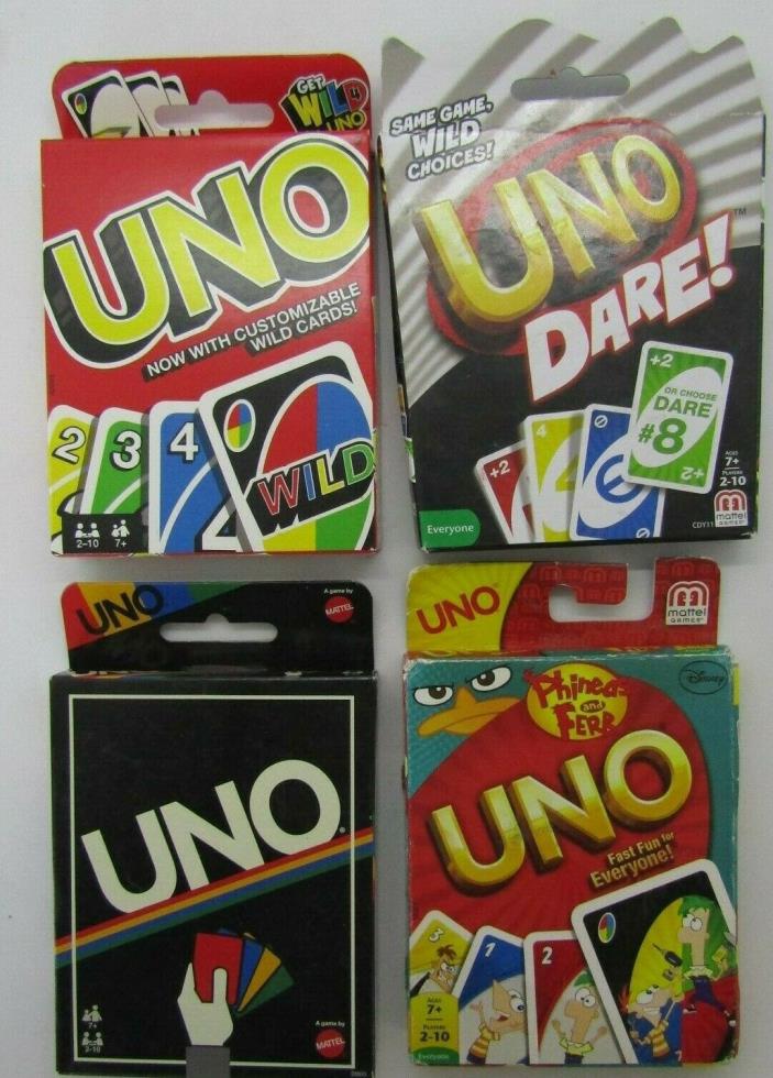 Uno Card Games Lot of 4 Uno Dare, Phineas & Ferb Classic Vintage T1-22