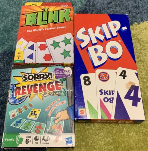 2003 Mattel Skip-Bo + UNO Blink + Sorry Revenge Card Games Complete