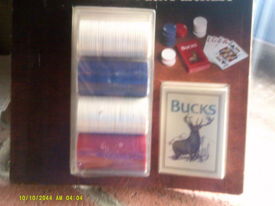 NIP Poker Set Includes Deck of Bucks Playing cards and Poker Chips (jr)