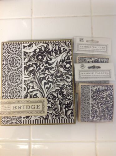 Michel Design Works Black Florentine Bridge Card Gift Set NEW w/ 2 Packs Tallies