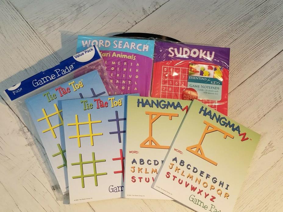 7  Multicolored Game Pads Sudoku(1) Word Search(1) Hangman(2) Tic Tac Toe(3)