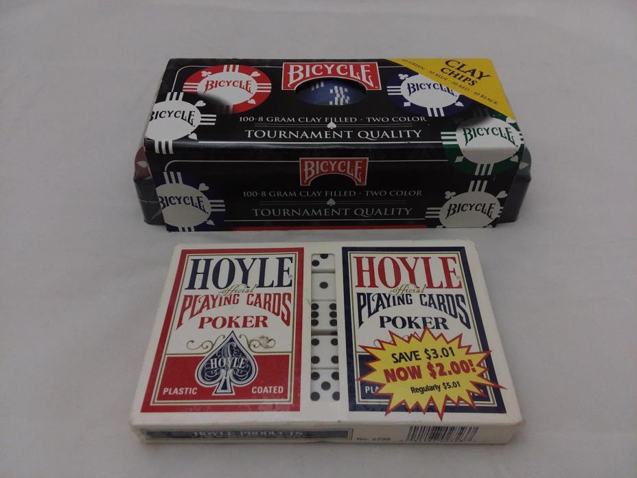 Bicycle Poker Clay Chips 100 Pack and Hoyle Playing Cards with Dice