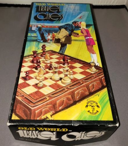 Vintage Old World Travel Chess Game  Folding Board  1971