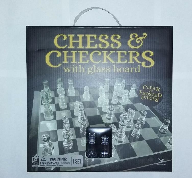 2 in 1 CHESS & CHECKERS with Glass Chess Board and pieces