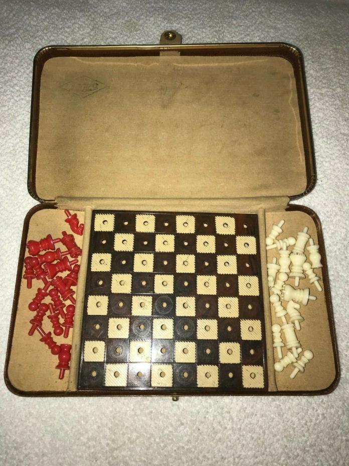 Vintage Travel Chess Set in Folding Snap Case Complete