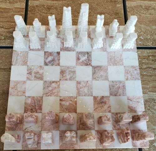 Rose and White colored Marble Chess Set from Mexico