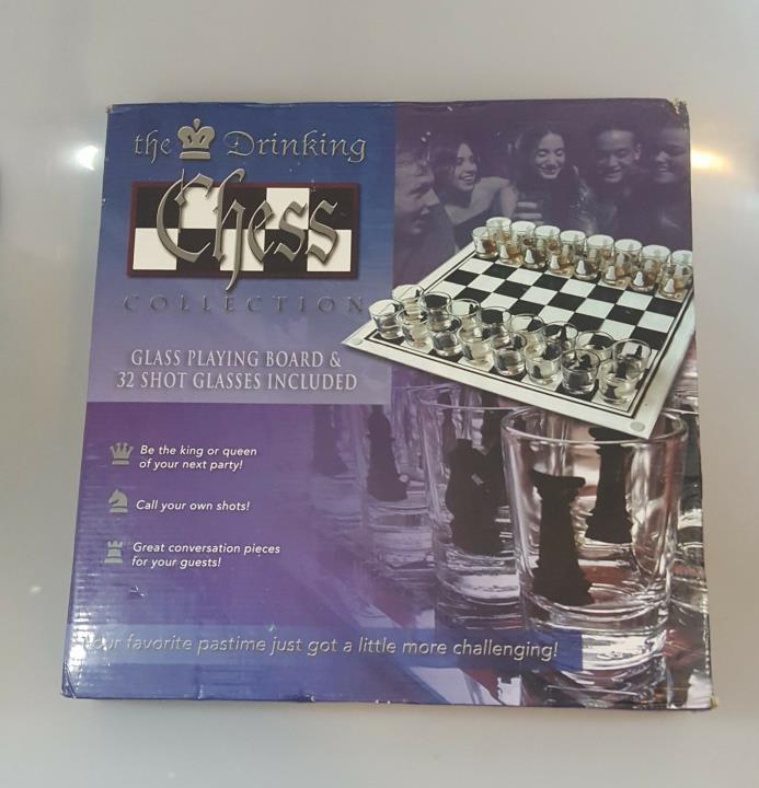 The Drinking Chess Collection Game Glass Playing Board 32 Shot Glasses