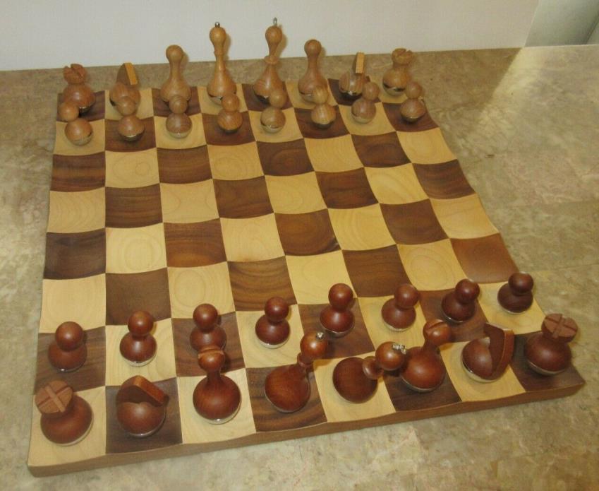 Umbra Wobble Chess Set Used/No Box Hardly Used Walnut Wood