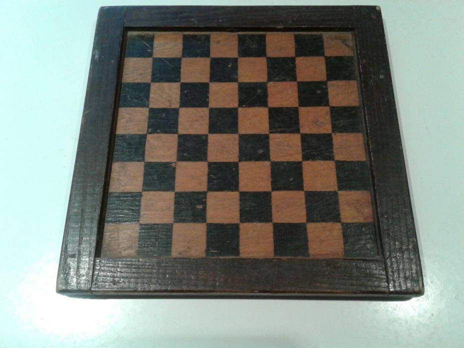 Antique Primitive c 1900 Wooden  Checkers Board Folk Art 10 x 10 - Nice Dovetail