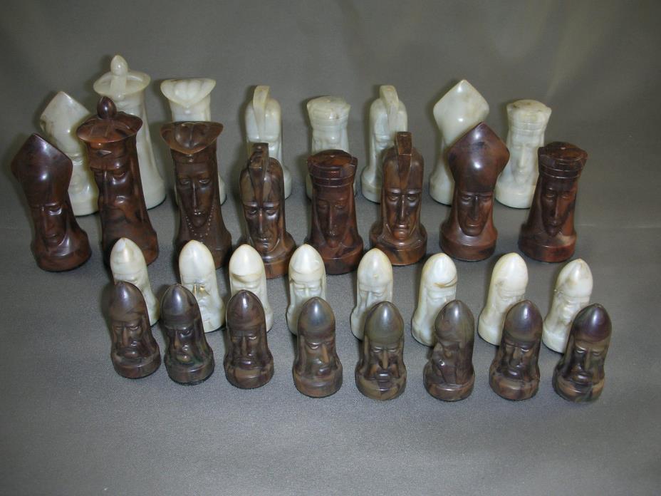 Vintage CHESSMEN 32 Chess Pieces by Peter Ganine Salon Size Complete MARBLEIZED