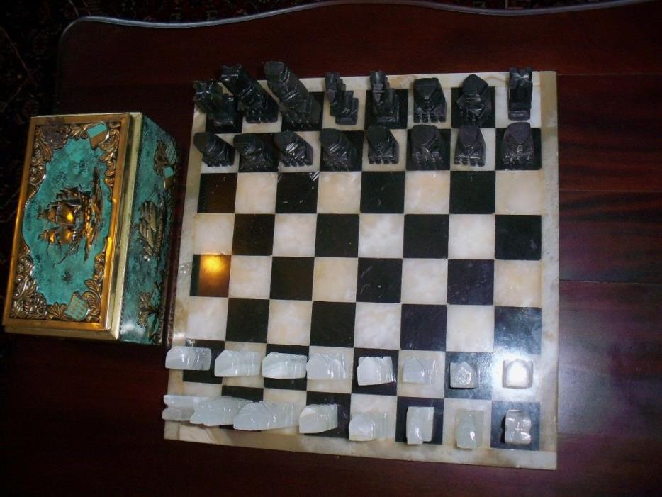 CHESS PIECOL STONE FROM W.GERMANY, BORD IS STONE ALSO