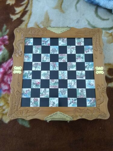 Vintage Asian Chinese/Japanese Carved  Soapstone Chess Set w/ Carved Tile Board