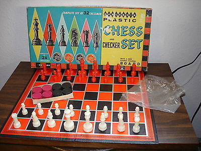 Rare Vintage Harlequin Bar-Zim American Toys Chess and Wood Checker Set
