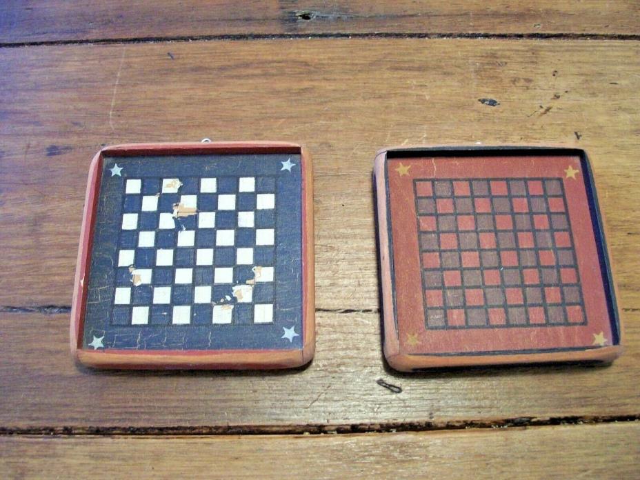 PRIMITIVE Handmade CHECKER/Game Board - Wall Hangings - Miniatures 4-1/4