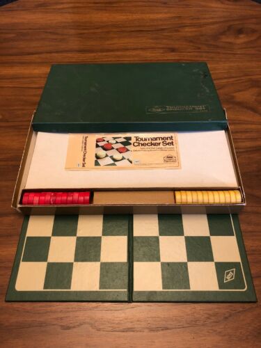 Vintage 1974 E.S. Lowe Tournament Checker Set No. 2402 - Ivory & Red Catalin