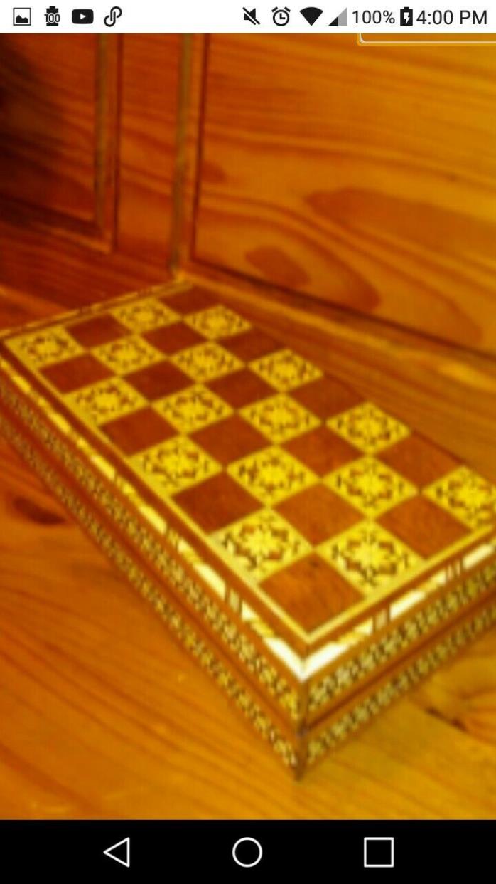 Vintage 1940's handmade egyptian Chess Set wood inlay