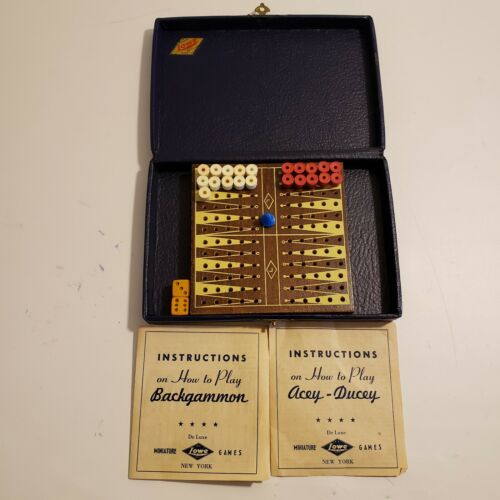 Vintage Lowe Miniature Travel Game Set Backgammon Acey-Ducey #403