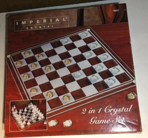 Two & One Classic Crystal Game Chess Checkers Set Frosted Pieces