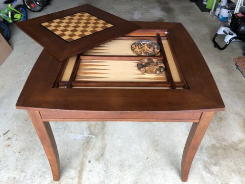 Wooden GAME Table Chess And Backgammon Set w/ Hidden Compartment, FREE SHIPPING!