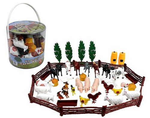 Farm Animal Bucket Child Toy Set Cow Horse Duck Sheep Pack Ranch Kid Safari Kit
