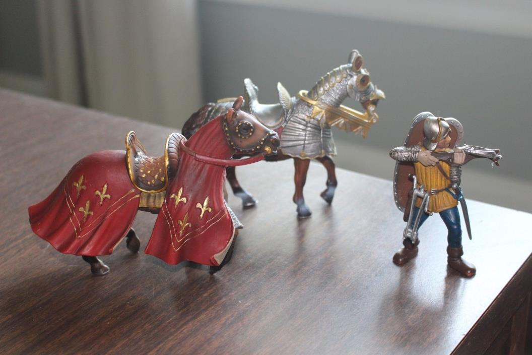 Lot Schleich Germany 2 Horses Knights Toy Figure Fantasy Pretent Play Red Silver