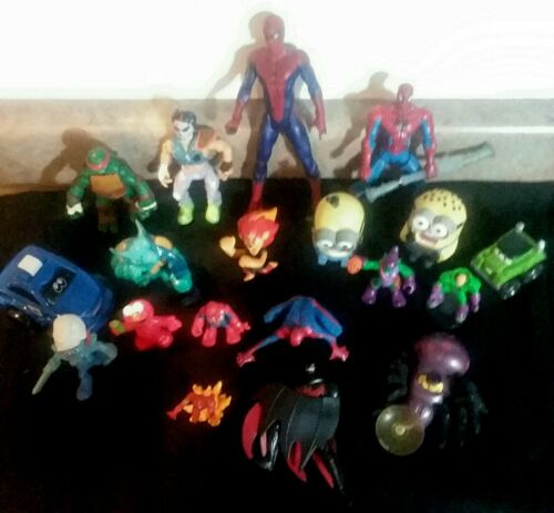 Assorted Toys Lot Of 19 Spiderman, Minions, Action Figures Random Toys