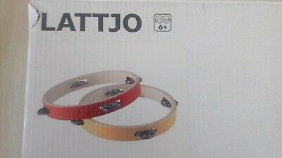 2 IKEA LATTJO Boxed Tambourines Yellow & Red Musical Learning Toy 1999 Snow