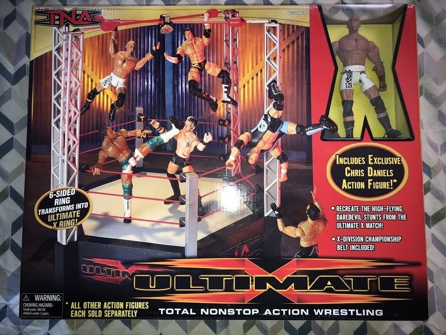 TNA Ultimate X Six Sided Wrestling Ring by Marvel Toys w/ figure & belt. WWE WCW