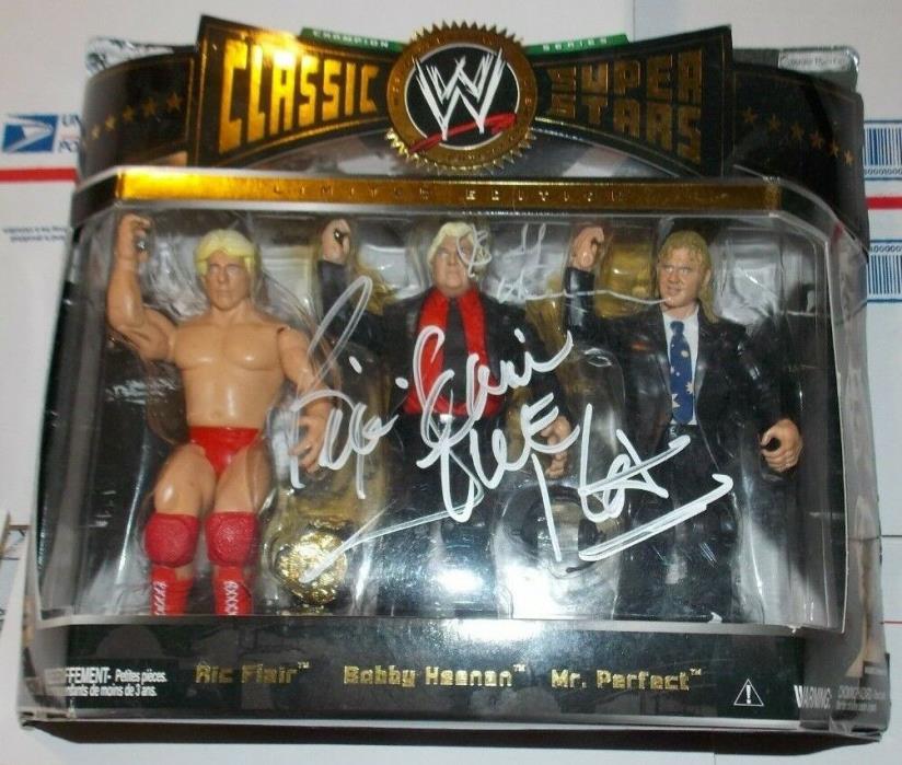 Signed WWE WWF Jakks Classic Superstars Ric Flair Bobby Hennan Mr. Perfect 3pack