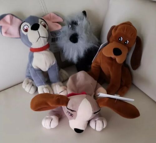The Disney Store Plush Mini Bean Bags Tramp, Jock, Trusty & Lady All New With...