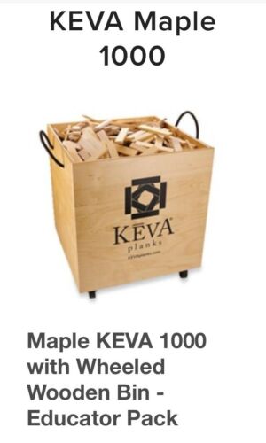 KEVA Planks Maple Wood 1000 Piece Educator Pack With Wheeled Wood Bin