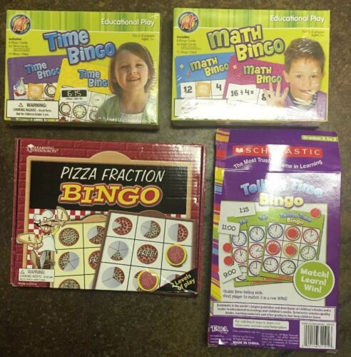 Math Bingo (+-x/), Pizza Fraction Bingo and 2 Time Bingo Lot