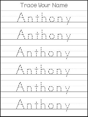 Three Custom First Name Tracing Dry Erase Worksheets. Trace the Name Anthony. Pr