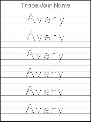 Three Custom First Name Tracing Dry Erase Worksheets. Trace the Name Avery. Pres