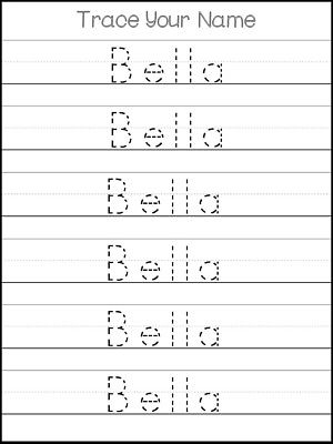 Three Custom First Name Tracing Dry Erase Worksheets. Trace the Name Bella. Pres