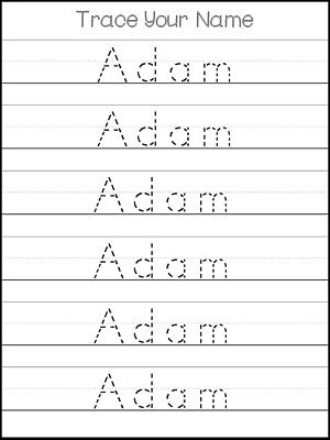 Three Custom First Name Tracing Dry Erase Worksheets. Trace the Name Adam.  Lett