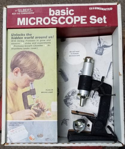 Vintage Gilbert Metal illuminated Microscope Set NEW IN BOX