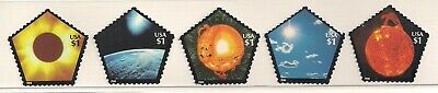 EXPLORING THE SOLAR SYSTEM - SET OF 5 HEXAGON-SHAPED U.S. POSTAGE STAMPS - MINT