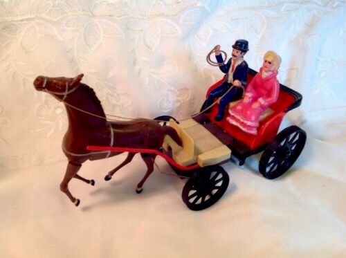 Vintage Battery Operated Plastic Horse And Buggy Mechanical Toy  Hong Kong