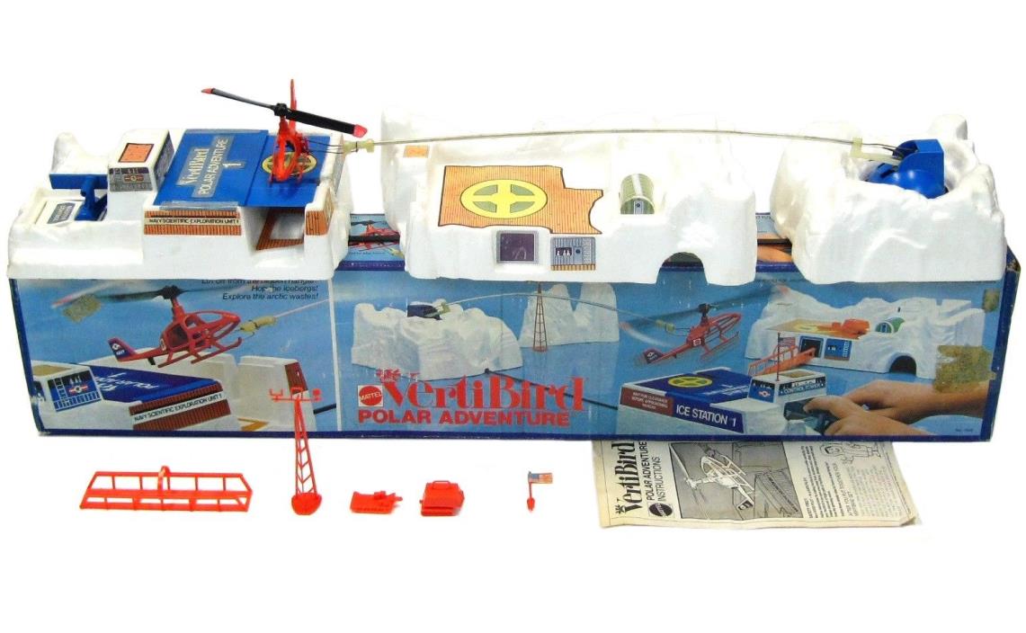 Vintage 1974 Mattel VertiBird Polar Adventure Arctic Helicopter Set w/Box Works