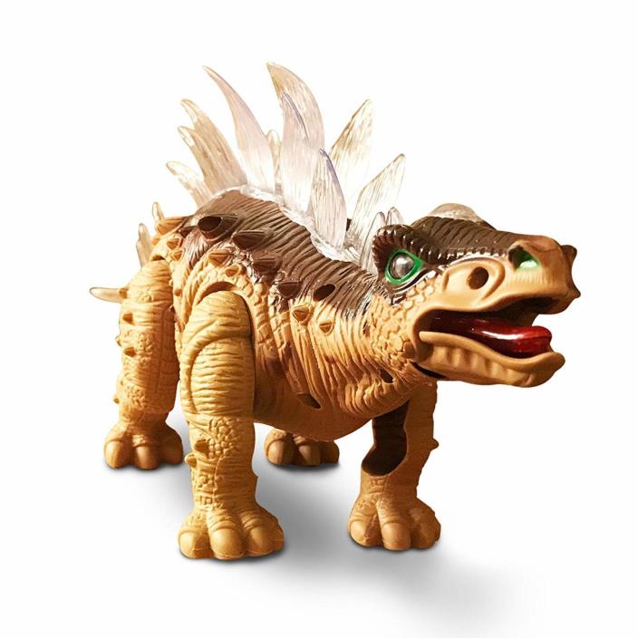 Walking Dinosaur Brown Stegosaurus Battery Powered Sound Lights Toys Boys Gifts