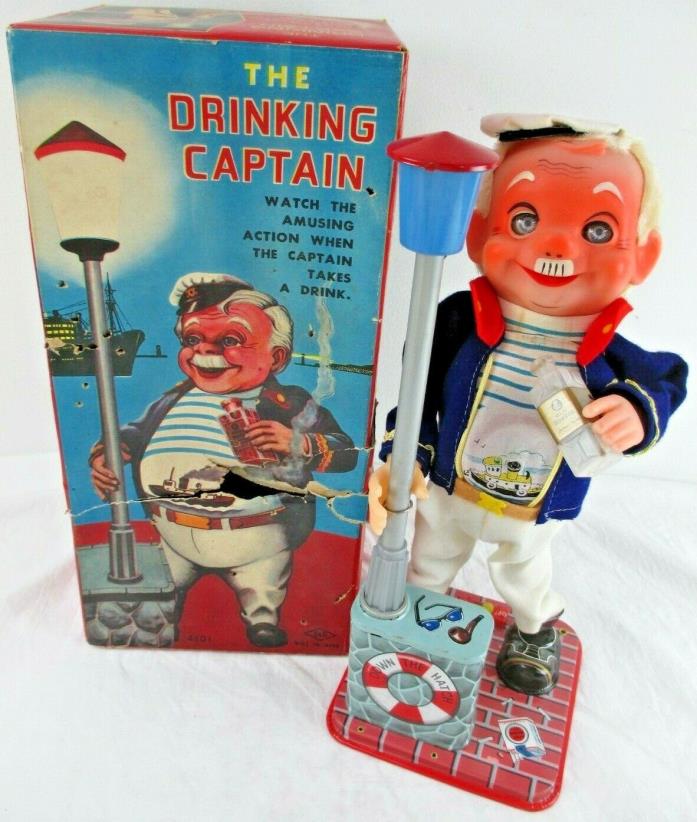 VINTAGE 1950's 'THE DRINKING CAPTAIN' BATTERY OPERATED BY AMICO  IN BOX